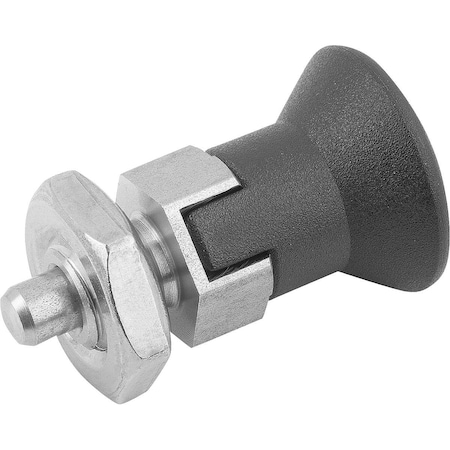 Kipp Indexing Plunger Eco Short Vers Size:3 D1=M16, D=8, Form:D, Stainless Not Hardened, Comp: Plastic K0748.14308160
